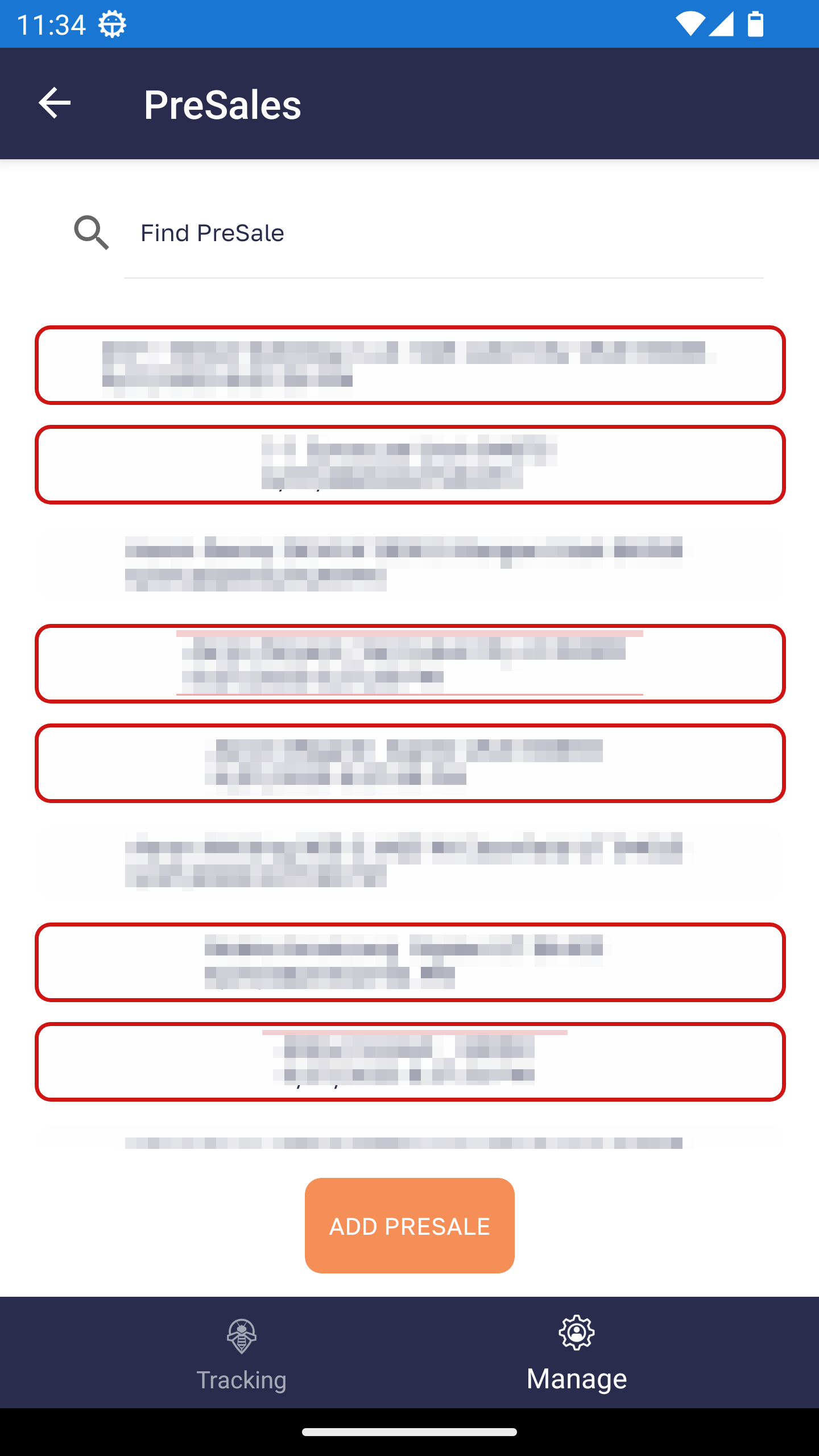 MarkIt PreSales screen displaying a list of leads and follow-up tasks